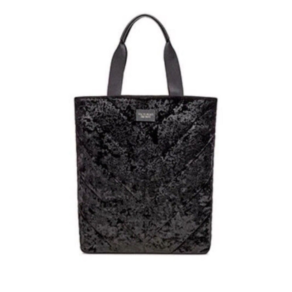 Y2K Victorias Secret Blk Chevron Crushed Velvet Tote Book Bag Purse Gym NWT $68